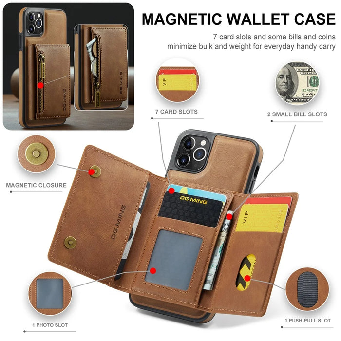 DG.MING M5 Series For iPhone 11 Pro Case Detachable Magnetic Leather Phone Cover with Card Slots - Brown - 6