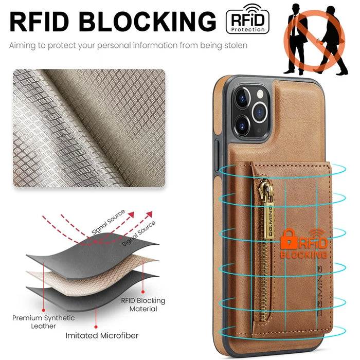 DG.MING M5 Series For iPhone 11 Pro Case Detachable Magnetic Leather Phone Cover with Card Slots - Brown - 7