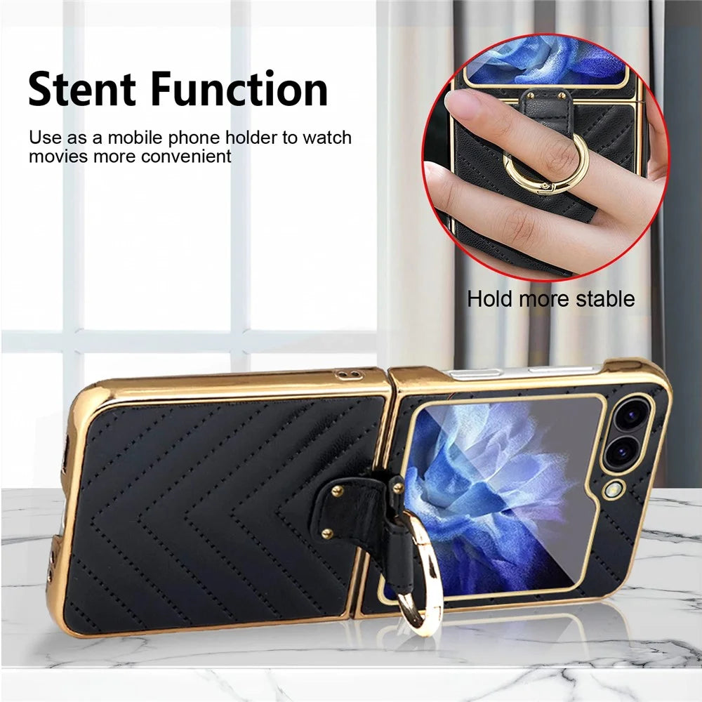 For Samsung Galaxy Z Flip7 FE 5G / Z Flip6 5G Case V-Shape Pattern Kickstand PC Phone Cover - Black - 3