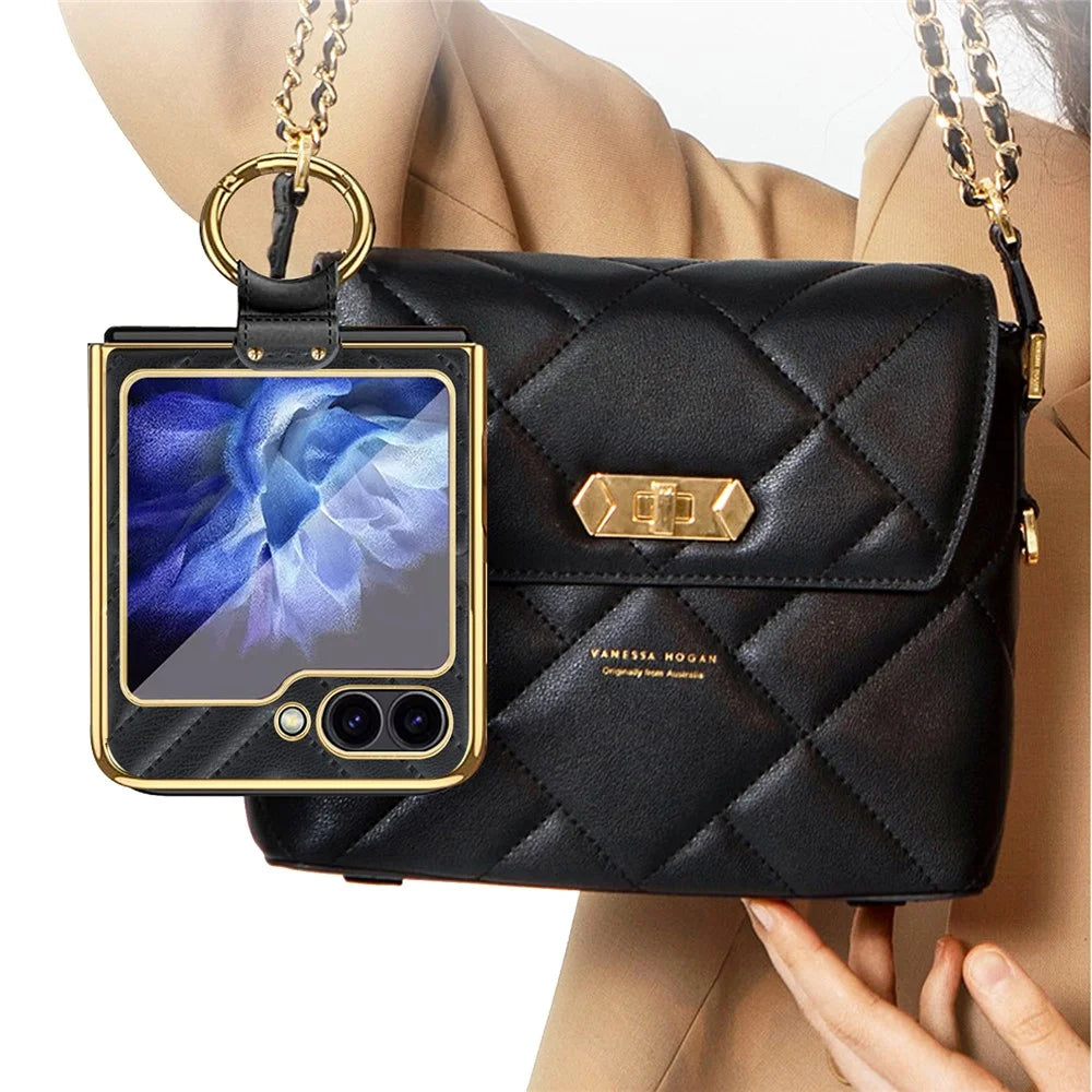 For Samsung Galaxy Z Flip7 FE 5G / Z Flip6 5G Case V-Shape Pattern Kickstand PC Phone Cover - Black - 6
