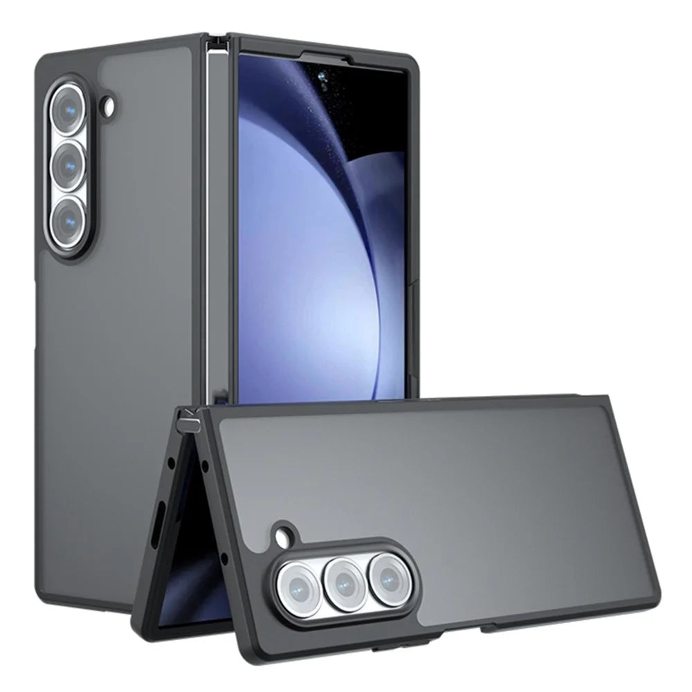 For Samsung Galaxy Z Fold6 5G Case Skin-Touch TPU + PC Matte Phone Back Cover, Transparent Black - 1