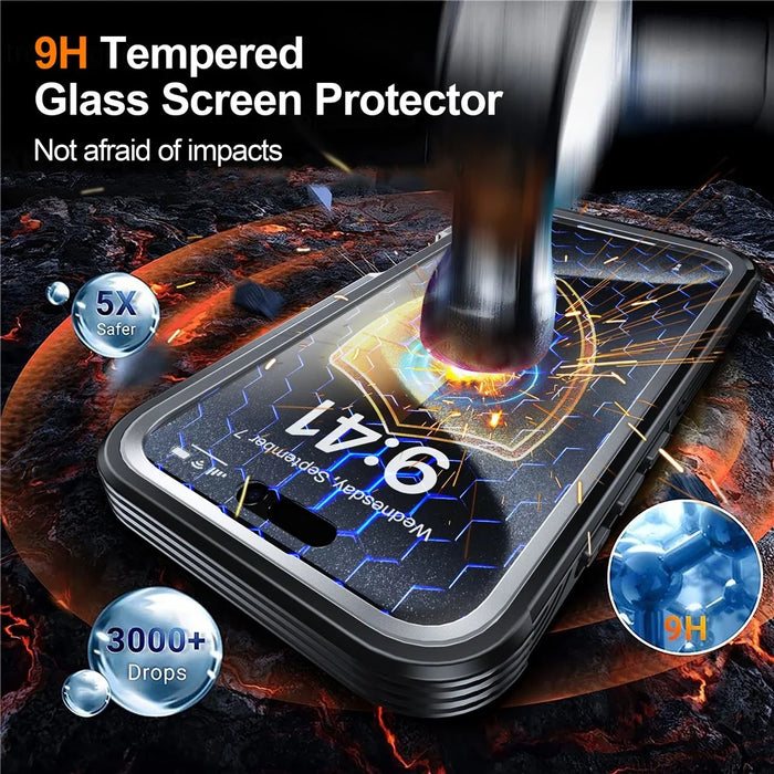 For iPhone 16 Pro Max Magnetic Case PC + TPU Shockproof Phone Cover with Screen Film - Black  /  Grey - 5