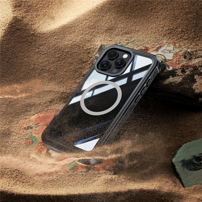 For iPhone 16 Pro Max Magnetic Case PC + TPU Shockproof Phone Cover with Screen Film - Black  /  Grey - 7