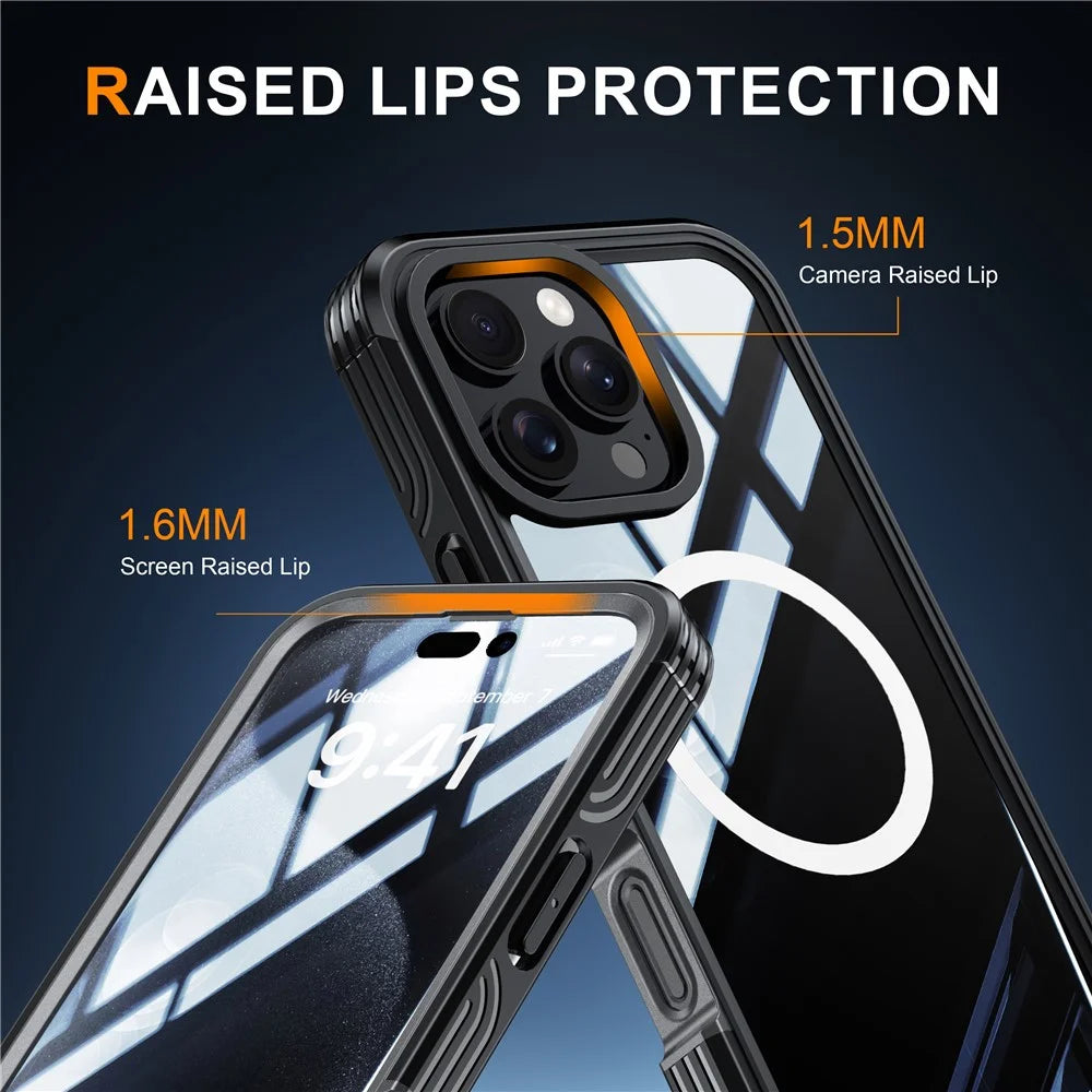 For iPhone 16 Pro Magnetic Case PC + TPU Full Protection Phone Cover with Screen Film - Black  /  Grey - 3
