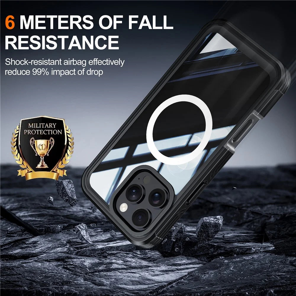 For iPhone 16 Pro Magnetic Case PC + TPU Full Protection Phone Cover with Screen Film - Black  /  Grey - 6