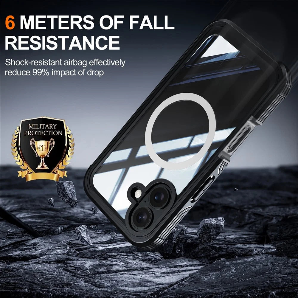For iPhone 16 Plus Magnetic Case with Screen Film Full Protection PC + TPU Phone Cover - Black  /  Grey - 6