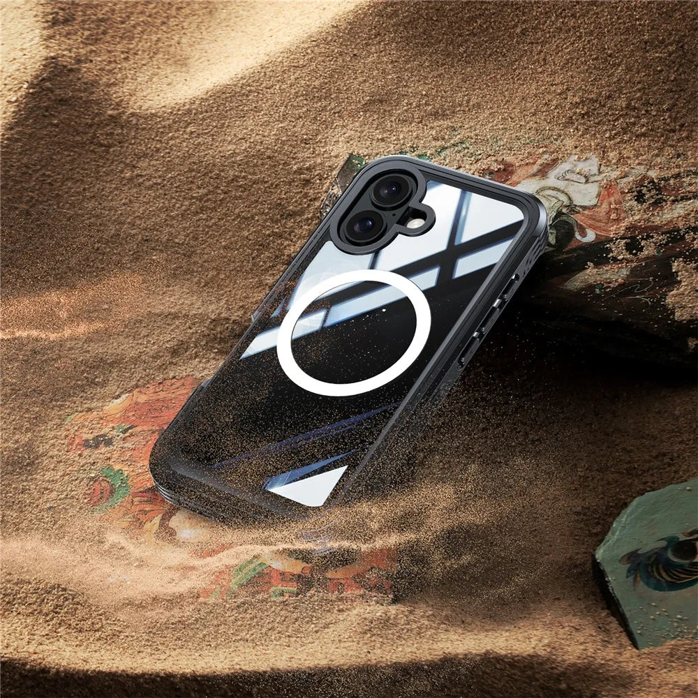 For iPhone 16 Plus Magnetic Case with Screen Film Full Protection PC + TPU Phone Cover - Black  /  Grey - 7