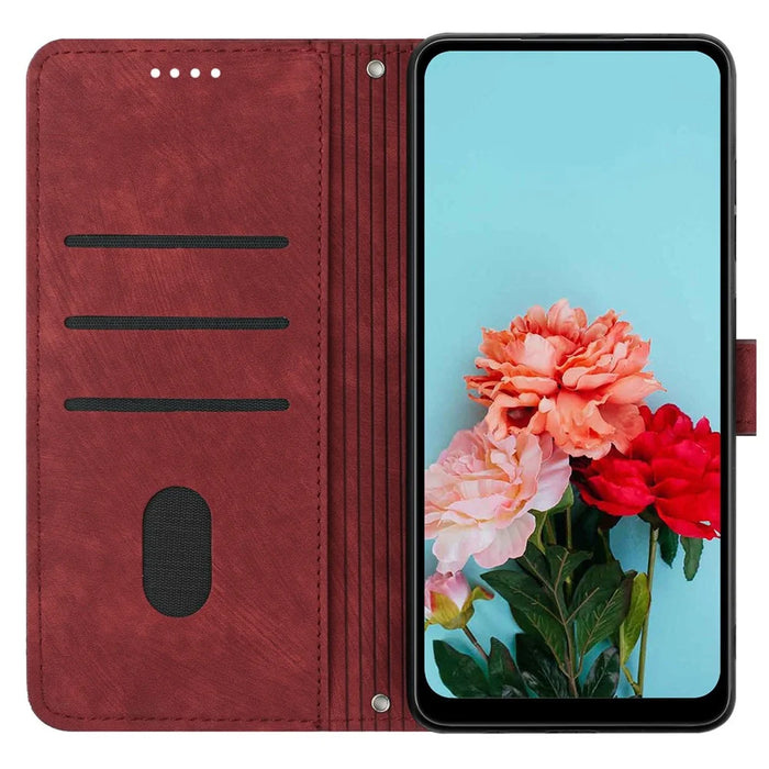 For Realme Note 60x 4G / C63 4G / C61 4G / Note 60 Case Lines Imprinted PU Leather Wallet Stand Phone Cover - Red - 2