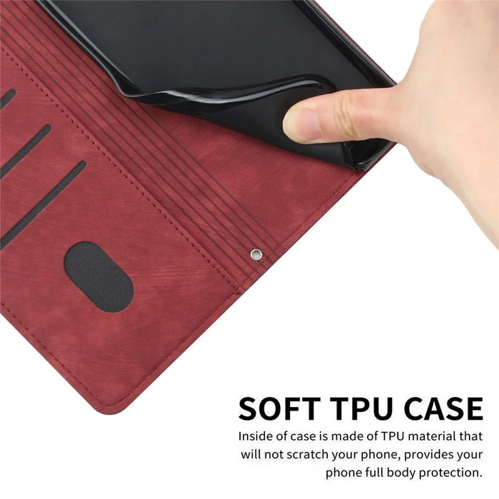For Realme Note 60x 4G / C63 4G / C61 4G / Note 60 Case Lines Imprinted PU Leather Wallet Stand Phone Cover - Red - 4