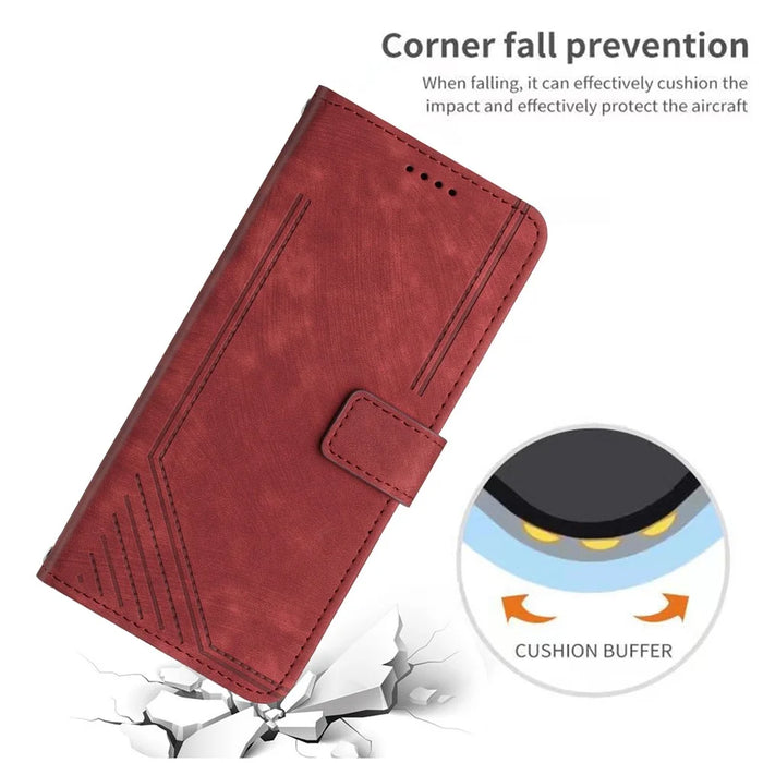 For Realme Note 60x 4G / C63 4G / C61 4G / Note 60 Case Lines Imprinted PU Leather Wallet Stand Phone Cover - Red - 5
