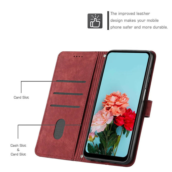 For Realme Note 60x 4G / C63 4G / C61 4G / Note 60 Case Lines Imprinted PU Leather Wallet Stand Phone Cover - Red - 7