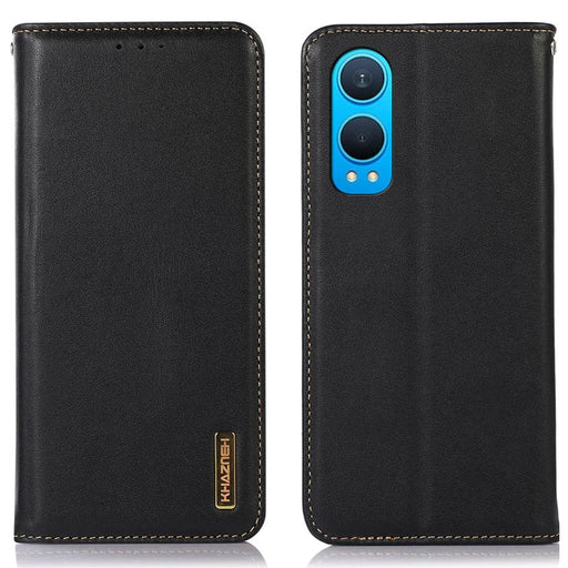 KHAZNEH For OnePlus Nord CE4 Lite 5G / Oppo K12x 5G (China) Case Genuine Cow Leather Phone Cover - Black - 1