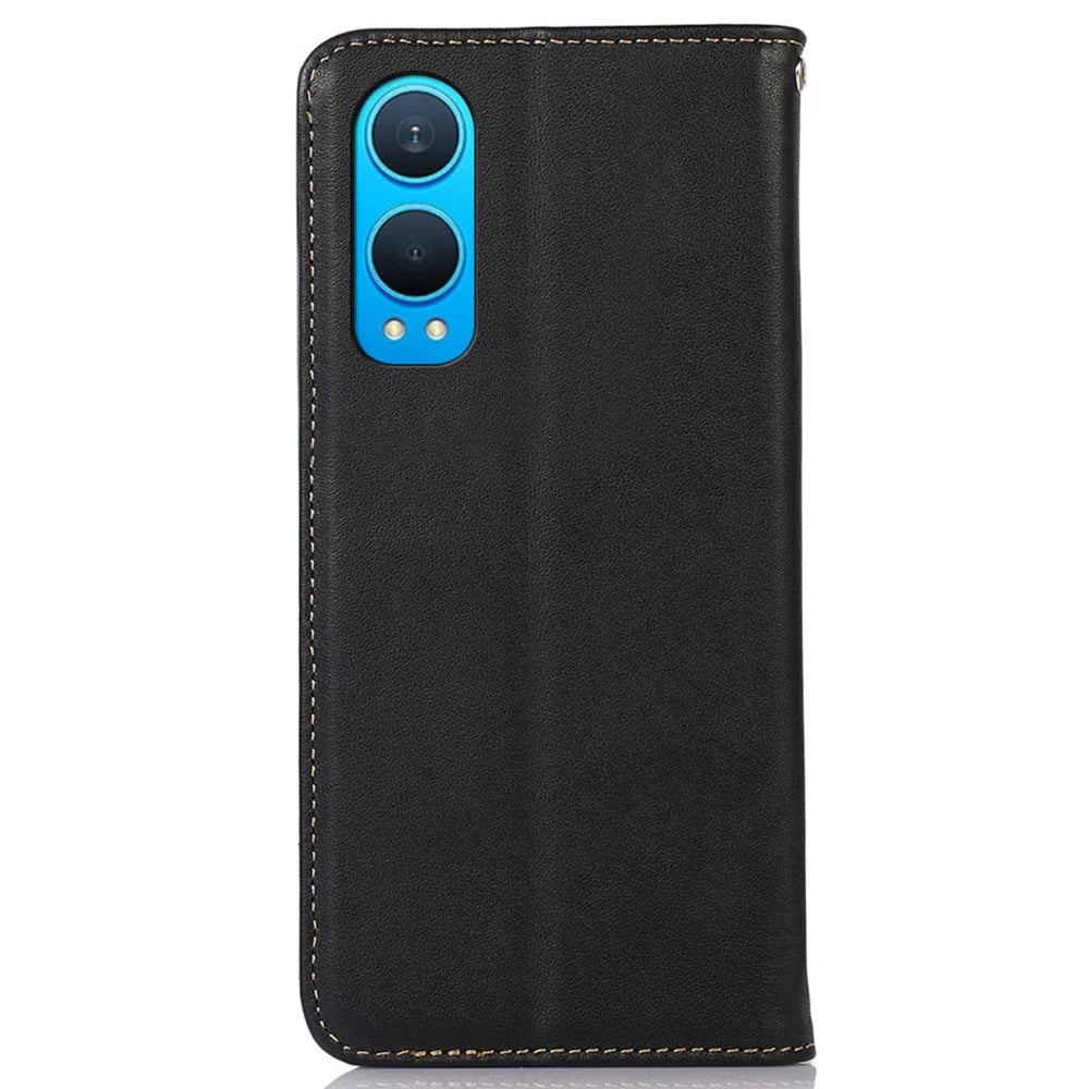 KHAZNEH For OnePlus Nord CE4 Lite 5G / Oppo K12x 5G (China) Case Genuine Cow Leather Phone Cover - Black - 7