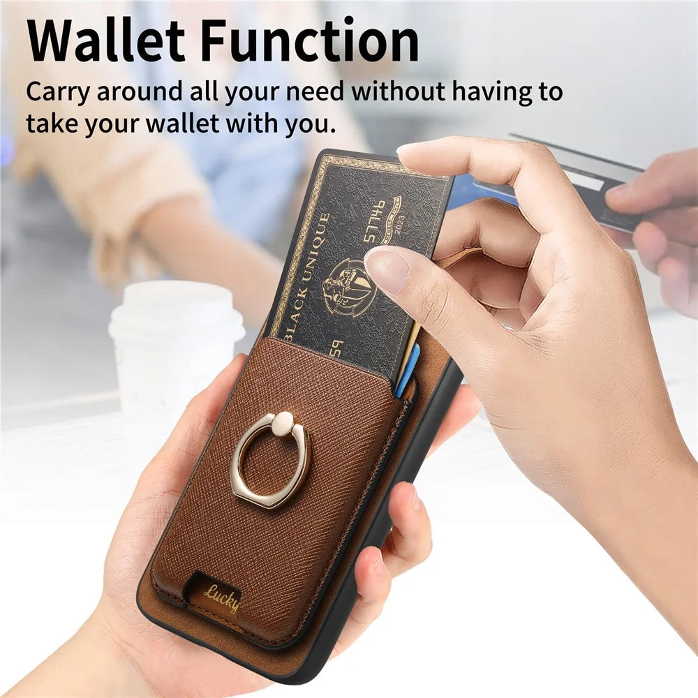 For Samsung Galaxy A34 5G Magnetic Phone Case Leather+TPU Cover Ring Kickstand - Brown - 6