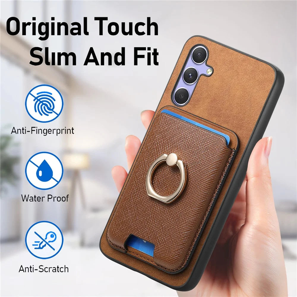 For Samsung Galaxy A34 5G Magnetic Phone Case Leather+TPU Cover Ring Kickstand - Brown - 7