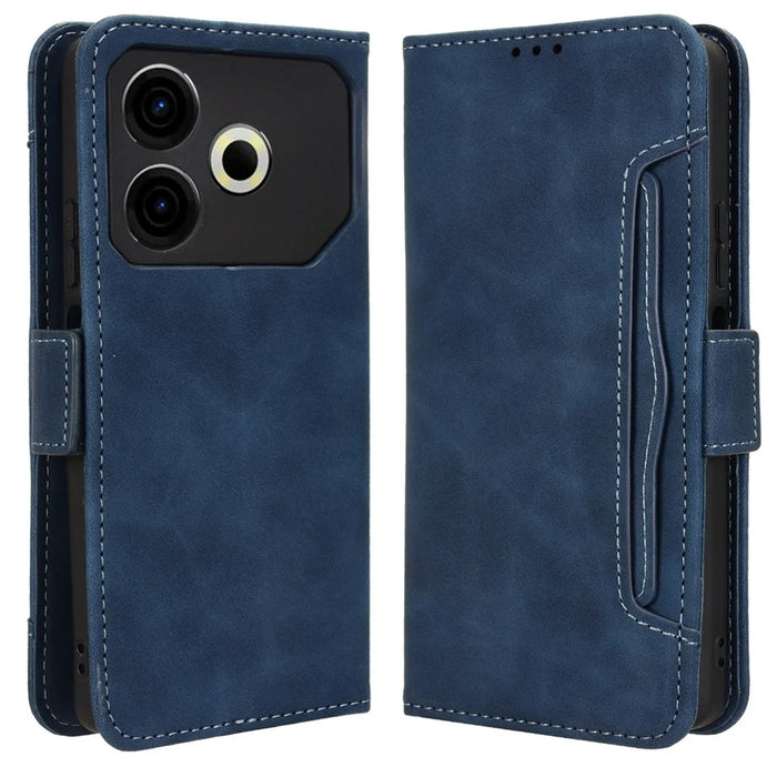 For TECNO Pova 6 Neo Case Multiple Card Slots Leather Stand Phone Cover - Blue - 1