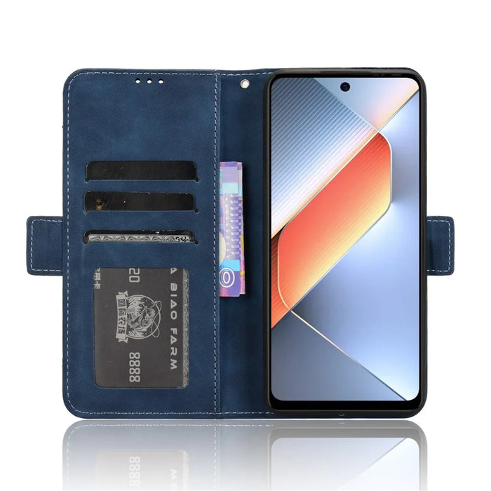 For TECNO Pova 6 Neo Case Multiple Card Slots Leather Stand Phone Cover - Blue - 3
