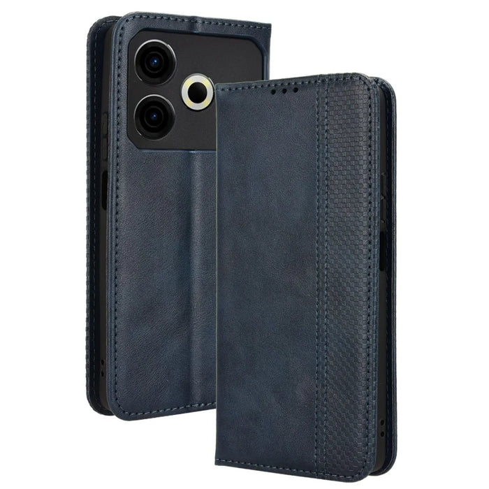 For TECNO Pova 6 Neo Case Retro PU Leather Wallet Phone Cover Stand - Blue - 1