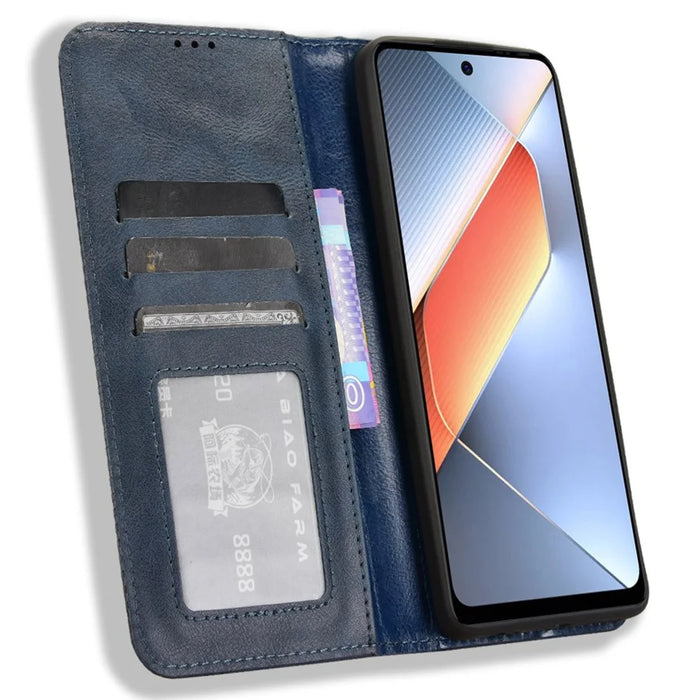 For TECNO Pova 6 Neo Case Retro PU Leather Wallet Phone Cover Stand - Blue - 2