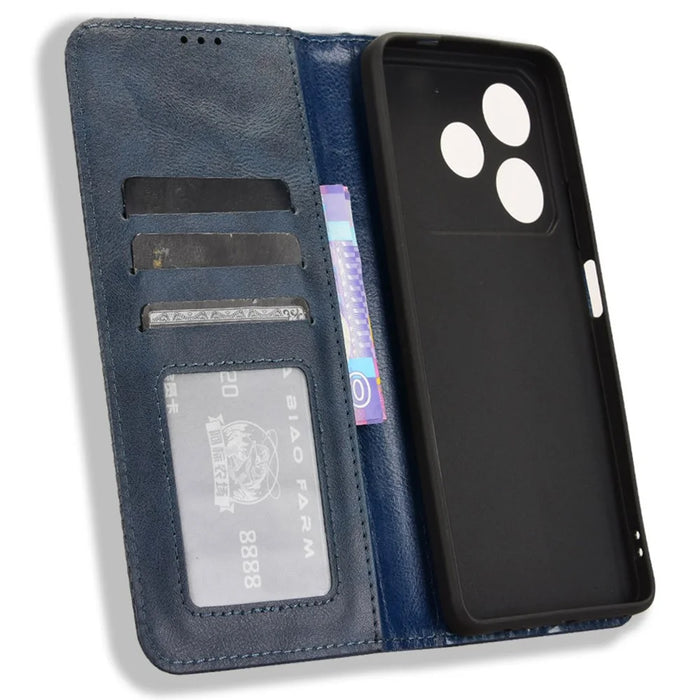 For TECNO Pova 6 Neo Case Retro PU Leather Wallet Phone Cover Stand - Blue - 5