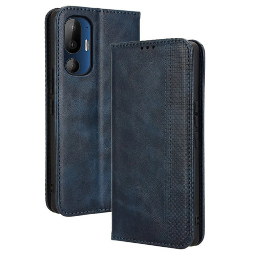 For HTC U24 Pro 5G Case Retro PU Leather Wallet Phone Cover Stand - Blue - 1