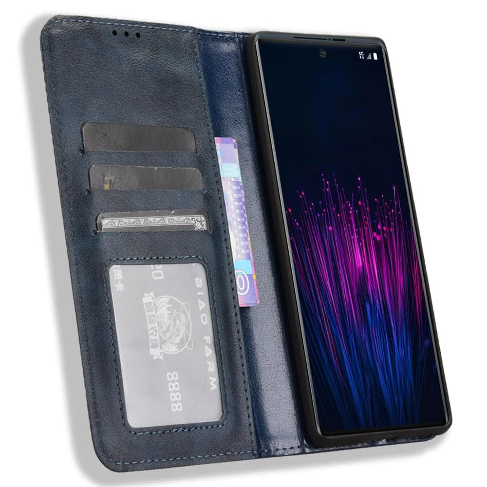 For HTC U24 Pro 5G Case Retro PU Leather Wallet Phone Cover Stand - Blue - 2