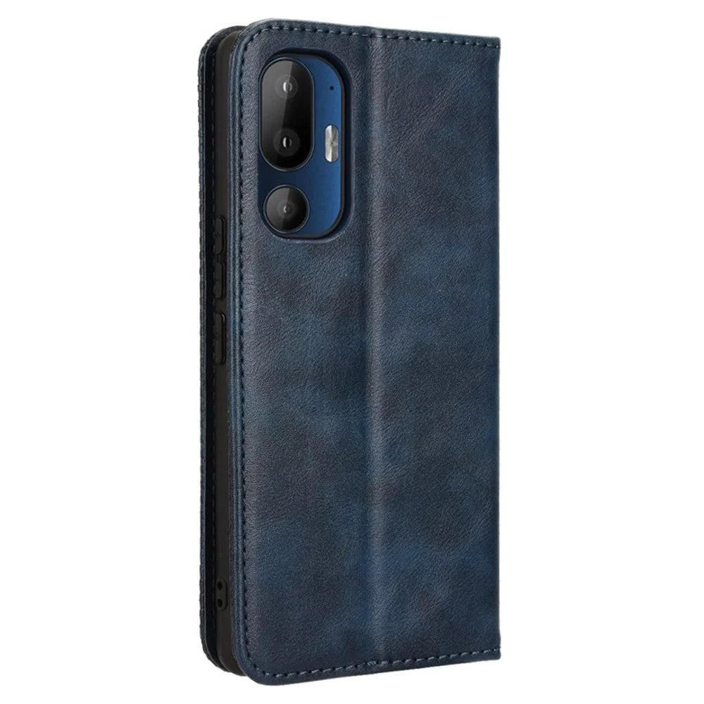 For HTC U24 Pro 5G Case Retro PU Leather Wallet Phone Cover Stand - Blue - 7