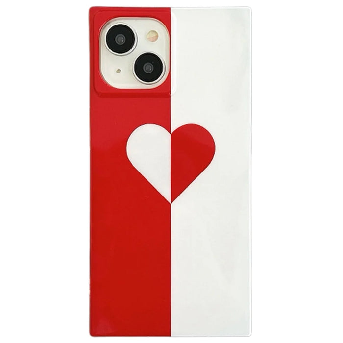 For iPhone 13 Case Square Shape Love Heart Pattern Glossy TPU Anti-Drop Phone Cover - 1