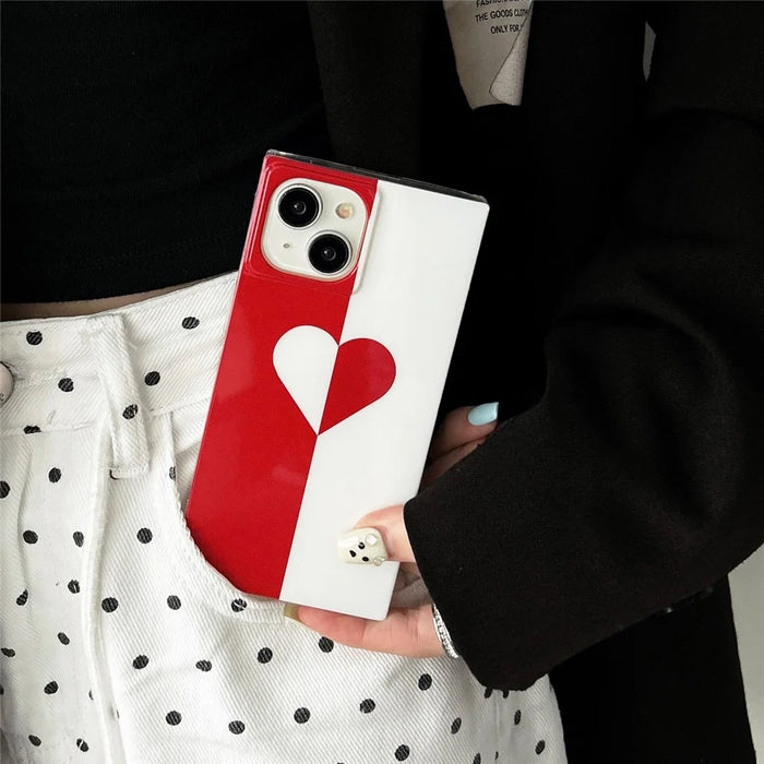 For iPhone 13 Case Square Shape Love Heart Pattern Glossy TPU Anti-Drop Phone Cover - 4