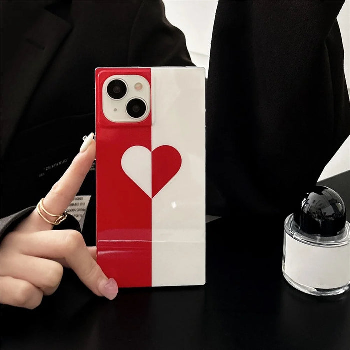 For iPhone 13 Case Square Shape Love Heart Pattern Glossy TPU Anti-Drop Phone Cover - 5