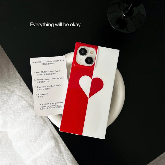 For iPhone 13 Case Square Shape Love Heart Pattern Glossy TPU Anti-Drop Phone Cover - 7