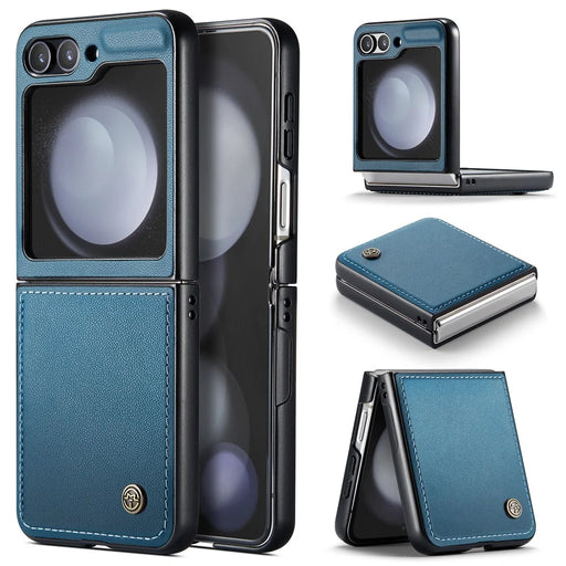 CASEME 023 Series For Samsung Galaxy Z Flip7 FE 5G / Z Flip6 5G Case Litchi Texture Leather+PC Phone Cover - Blue - 1