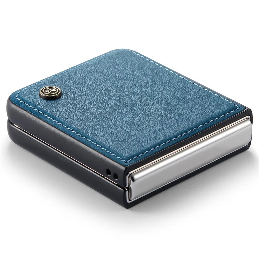 CASEME 023 Series For Samsung Galaxy Z Flip7 FE 5G / Z Flip6 5G Case Litchi Texture Leather+PC Phone Cover - Blue - 4