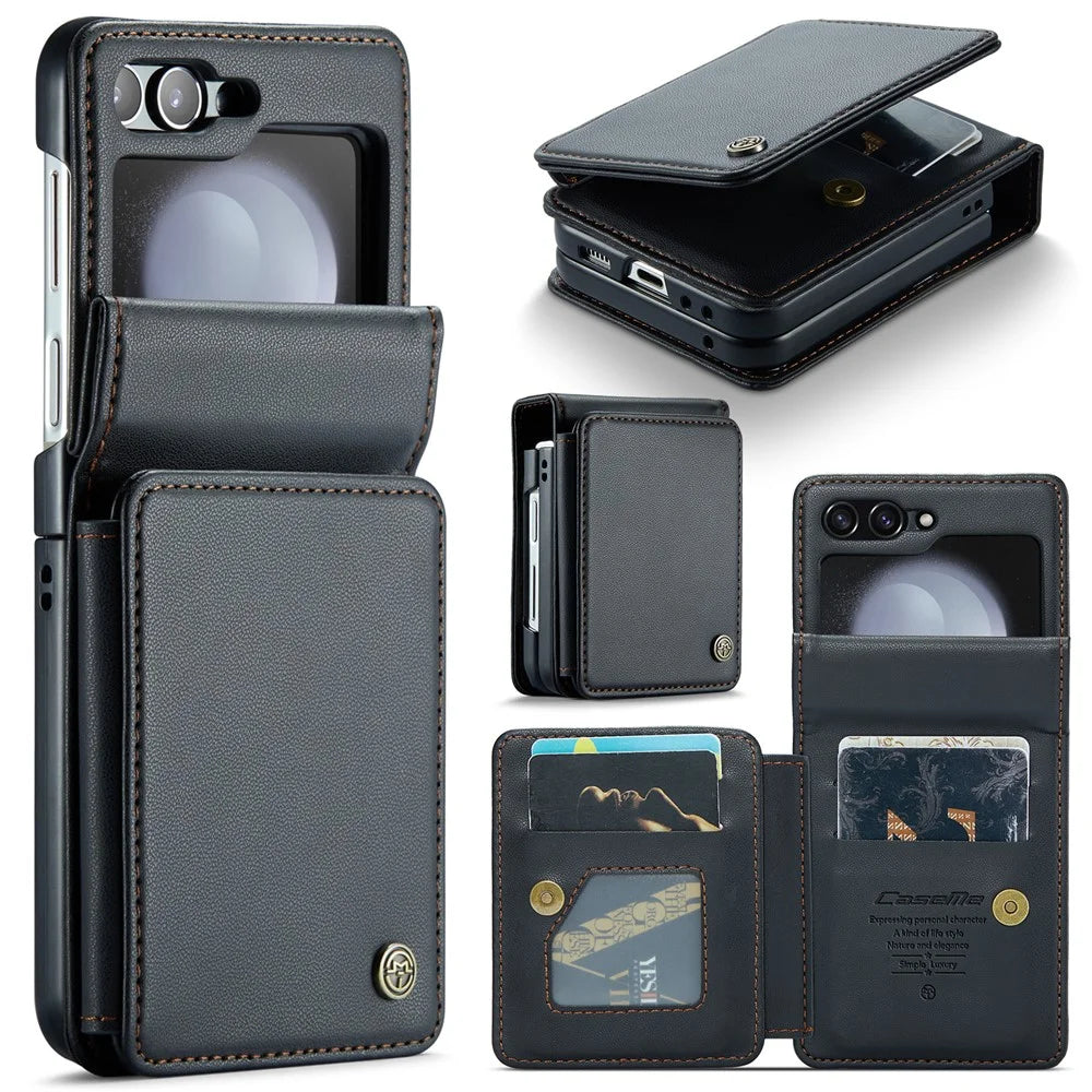 For Samsung Galaxy Z Flip7 FE 5G / Z Flip6 5G Phone Case CASEME C22 Leather Back Cover with RFID Blocking Card Slots - Black - 1