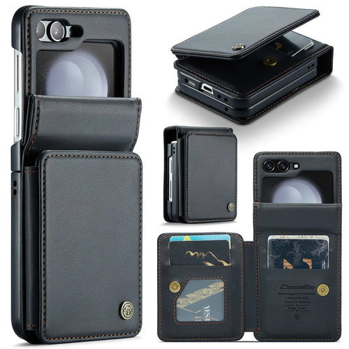 For Samsung Galaxy Z Flip7 FE 5G / Z Flip6 5G Phone Case CASEME C22 Leather Back Cover with RFID Blocking Card Slots - Black - 1