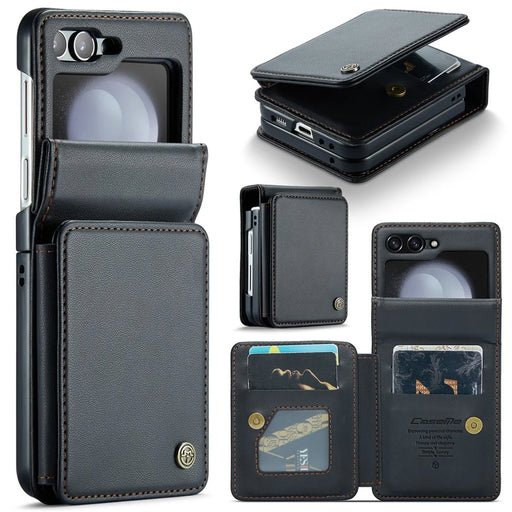 For Samsung Galaxy Z Flip7 FE 5G / Z Flip6 5G Phone Case CASEME C22 Leather Back Cover with RFID Blocking Card Slots - Black - 1