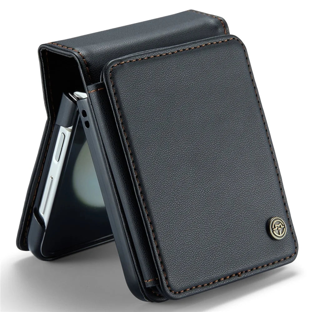For Samsung Galaxy Z Flip7 FE 5G / Z Flip6 5G Phone Case CASEME C22 Leather Back Cover with RFID Blocking Card Slots - Black - 3