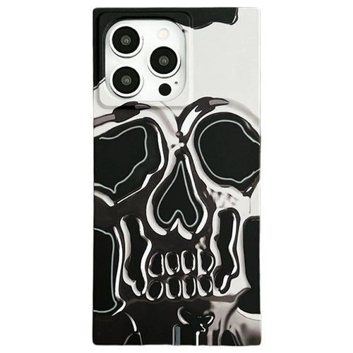 For iPhone 15 Pro Max Square Case Pattern Matte TPU Phone Cover - Titanium Grey Skull - 1