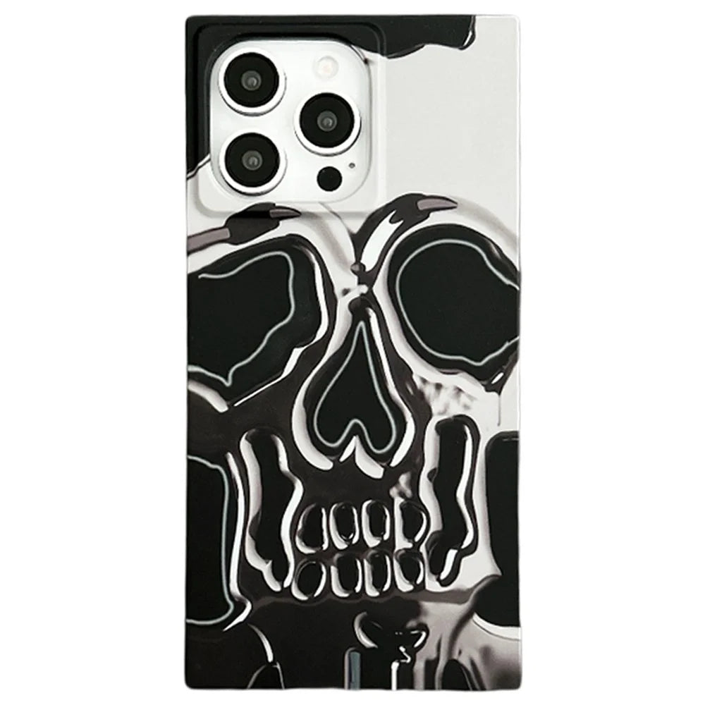 For iPhone 15 Pro Max Square Case Pattern Matte TPU Phone Cover - Titanium Grey Skull - 1