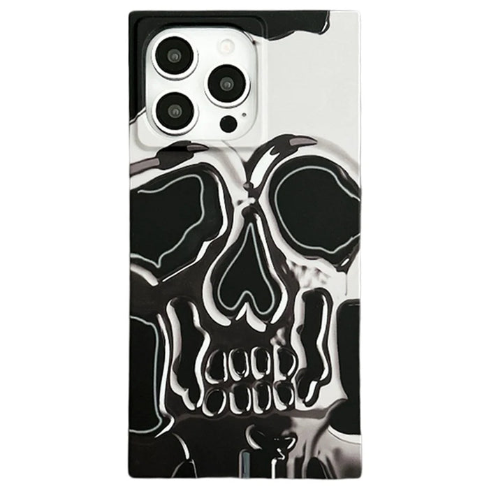 For iPhone 15 Pro Max Square Case Pattern Matte TPU Phone Cover - Titanium Grey Skull - 1