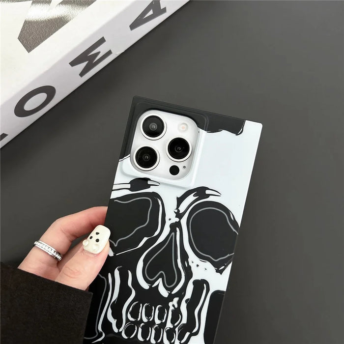 For iPhone 15 Pro Max Square Case Pattern Matte TPU Phone Cover - Titanium Grey Skull - 4