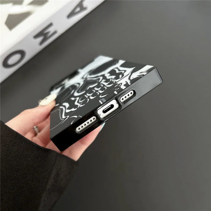 For iPhone 15 Pro Max Square Case Pattern Matte TPU Phone Cover - Titanium Grey Skull - 6