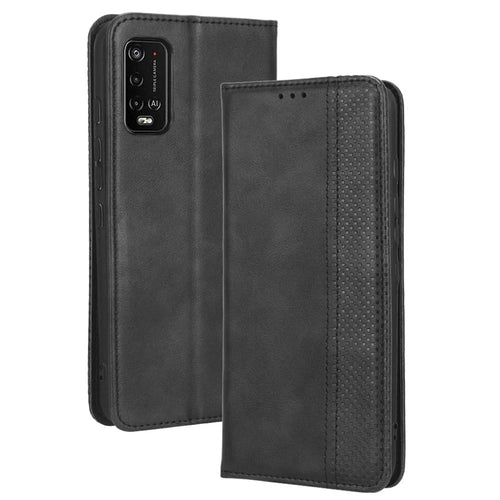 For Wiko Power U10 / Power U20 Vintage PU Leather Wallet Case Imprinted Mosaic Stand Magnetic Auto-absorbed Closure Flip Folio Cover - Black - 1