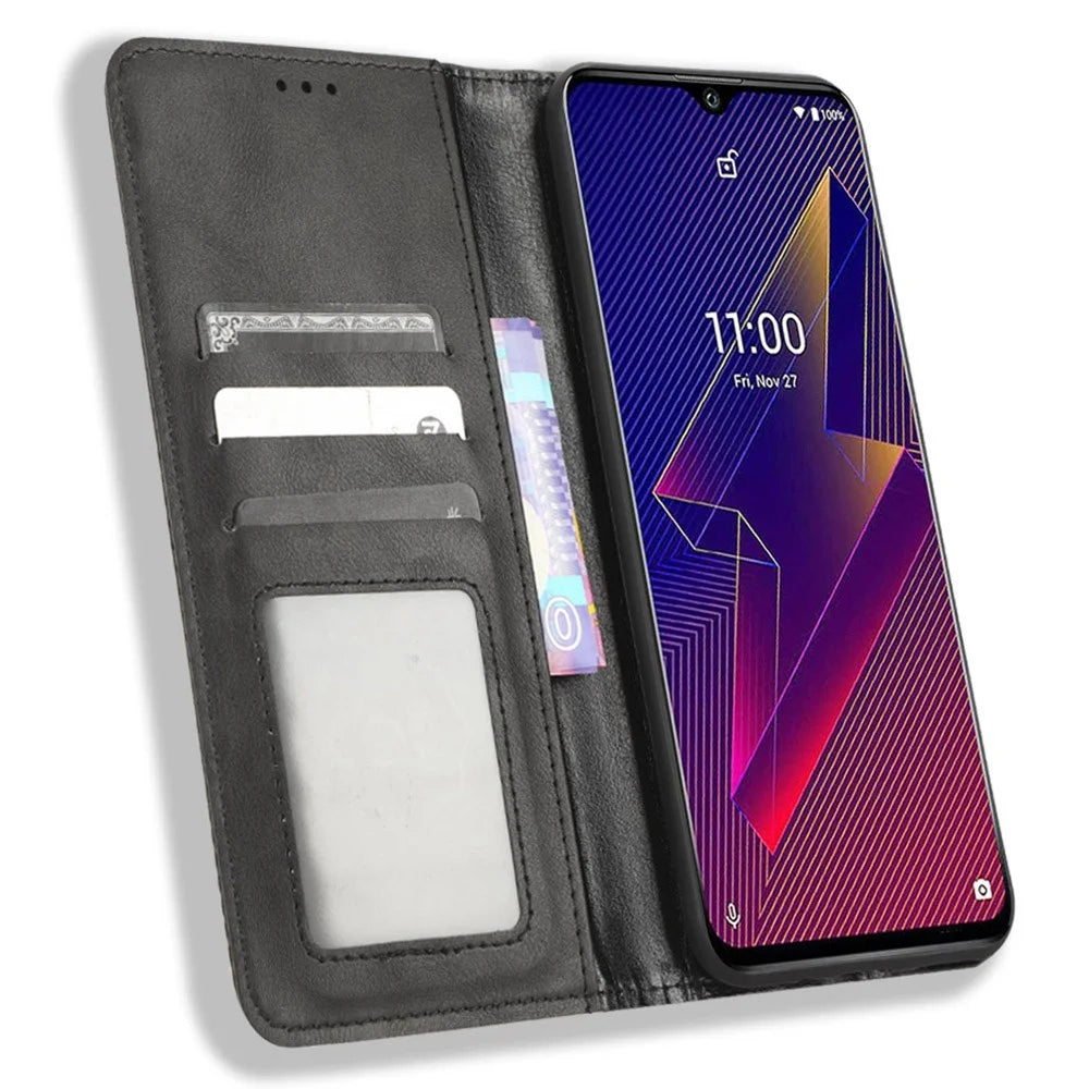 For Wiko Power U10 / Power U20 Vintage PU Leather Wallet Case Imprinted Mosaic Stand Magnetic Auto-absorbed Closure Flip Folio Cover - Black - 2