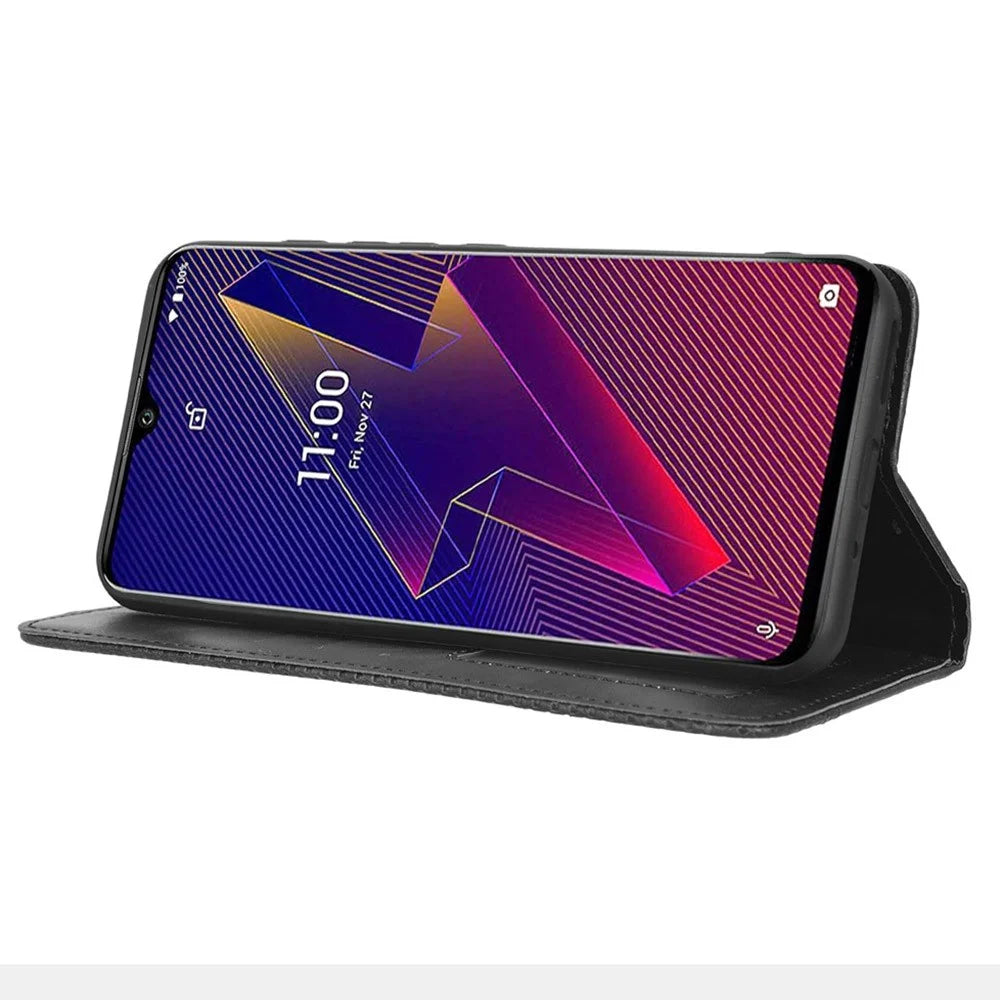 For Wiko Power U10 / Power U20 Vintage PU Leather Wallet Case Imprinted Mosaic Stand Magnetic Auto-absorbed Closure Flip Folio Cover - Black - 3