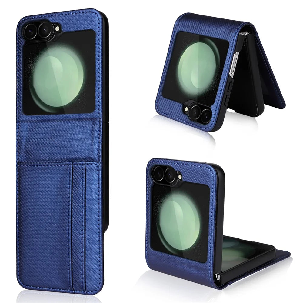 For Samsung Galaxy Z Flip7 FE 5G / Z Flip6 5G PU Leather+PC Phone Case Card Holder Mobile Phone Cover - Blue - 1