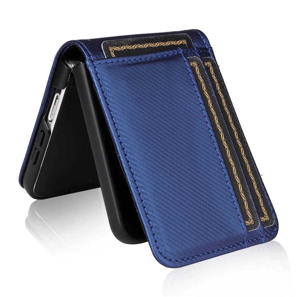 For Samsung Galaxy Z Flip7 FE 5G / Z Flip6 5G PU Leather+PC Phone Case Card Holder Mobile Phone Cover - Blue - 4