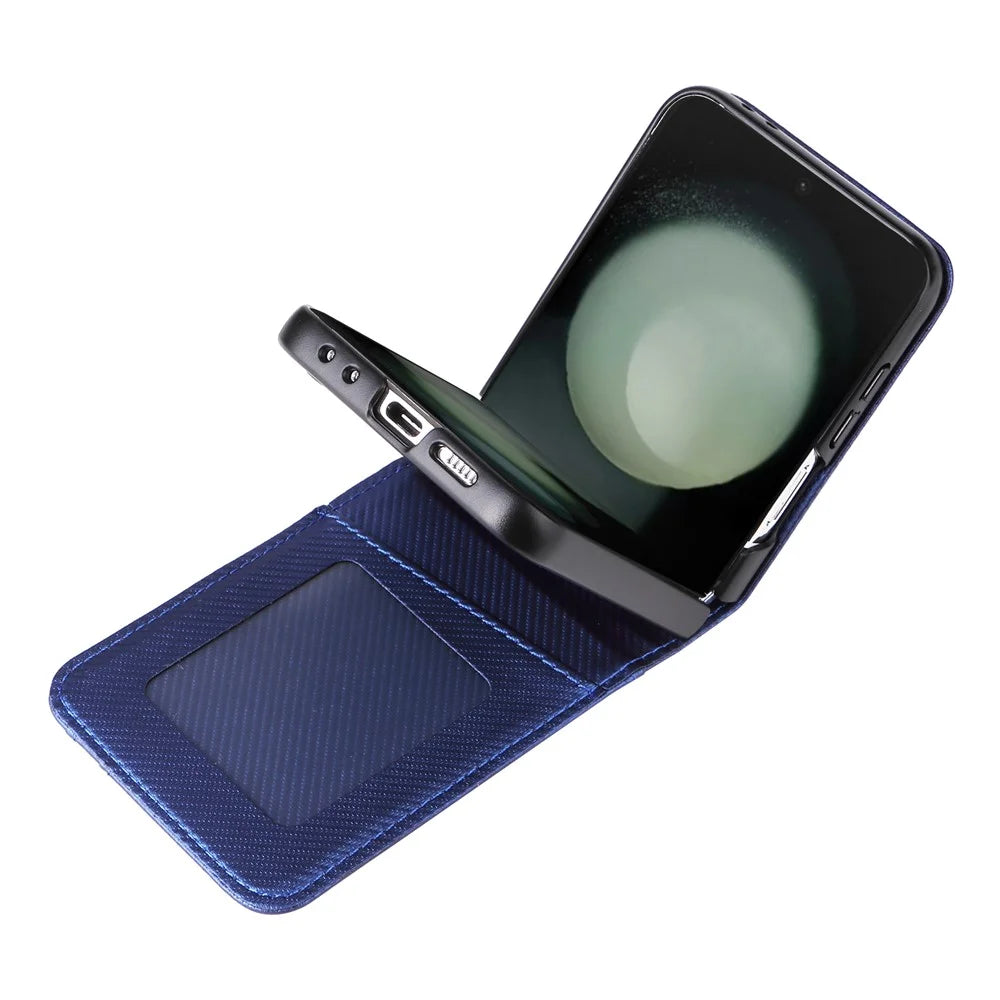 For Samsung Galaxy Z Flip7 FE 5G / Z Flip6 5G PU Leather+PC Phone Case Card Holder Mobile Phone Cover - Blue - 6