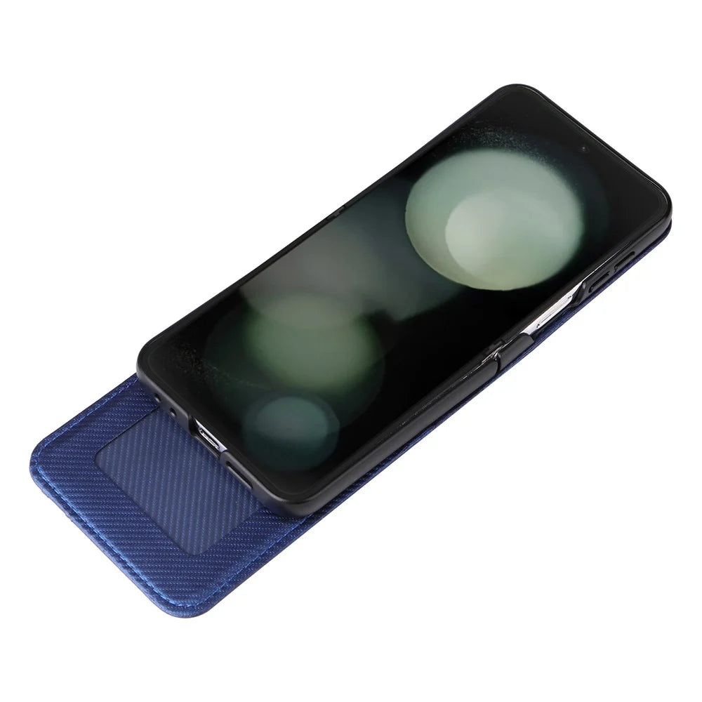 For Samsung Galaxy Z Flip7 FE 5G / Z Flip6 5G PU Leather+PC Phone Case Card Holder Mobile Phone Cover - Blue - 7
