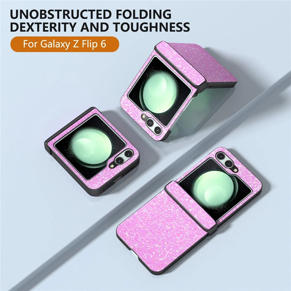 For Samsung Galaxy Z Flip7 FE 5G / Z Flip6 5G Easy Folding Phone Case PC+PU Leather Phone Shell - Pinkish Purple - 3
